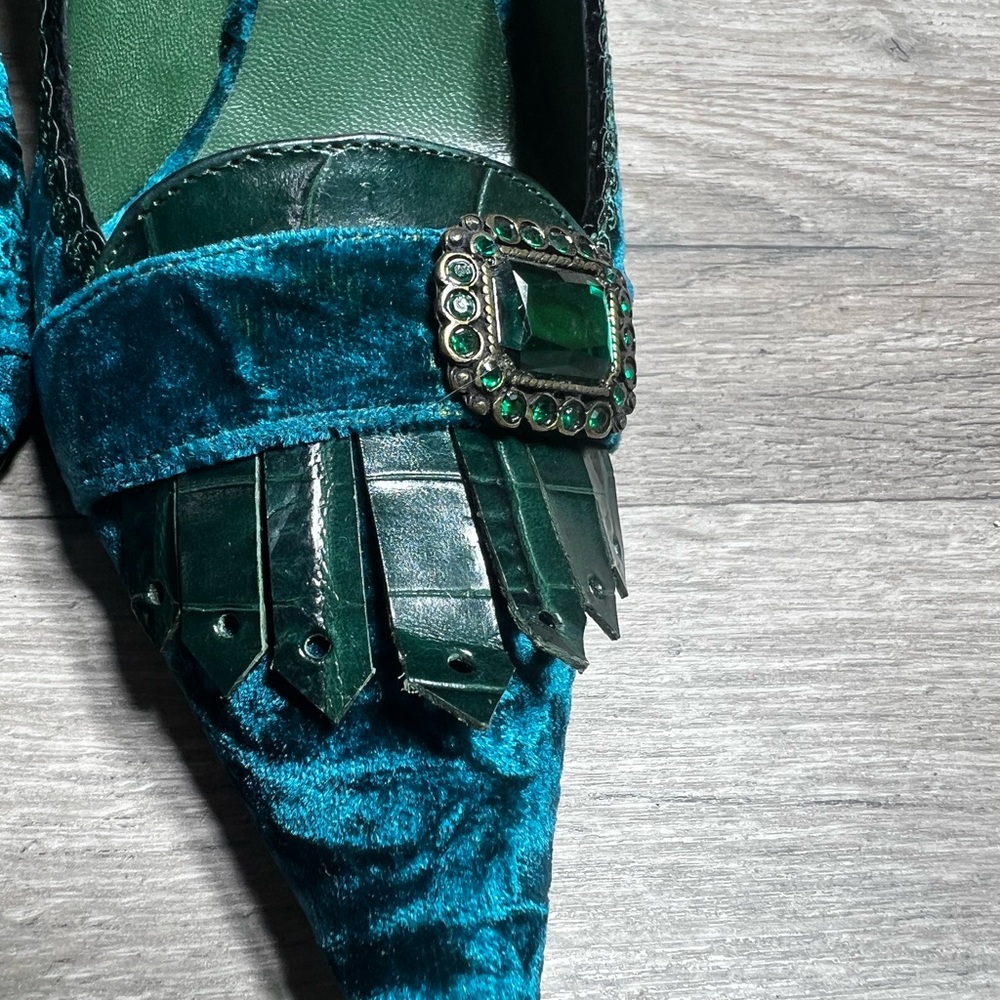 Le Silla Teal Velvet Pointed Toe Kitten Heel Pumps 37.5 - Picture 4 of 16